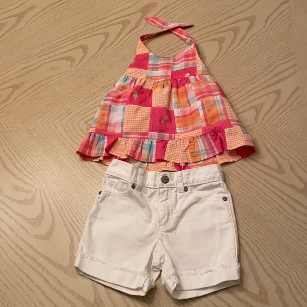 Gymboree size 3 halter tank top with jean shorts.